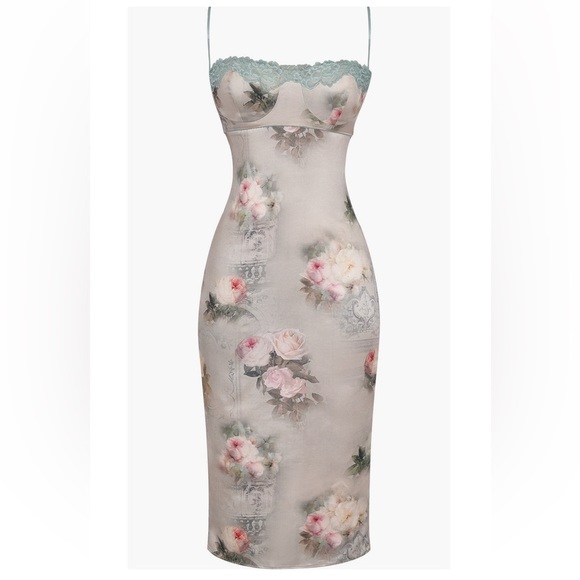 NWT HOUSE OF CB 'Venus' Vintage Floral Lace Trim Midi Slip Dress - Picture 5 of 9